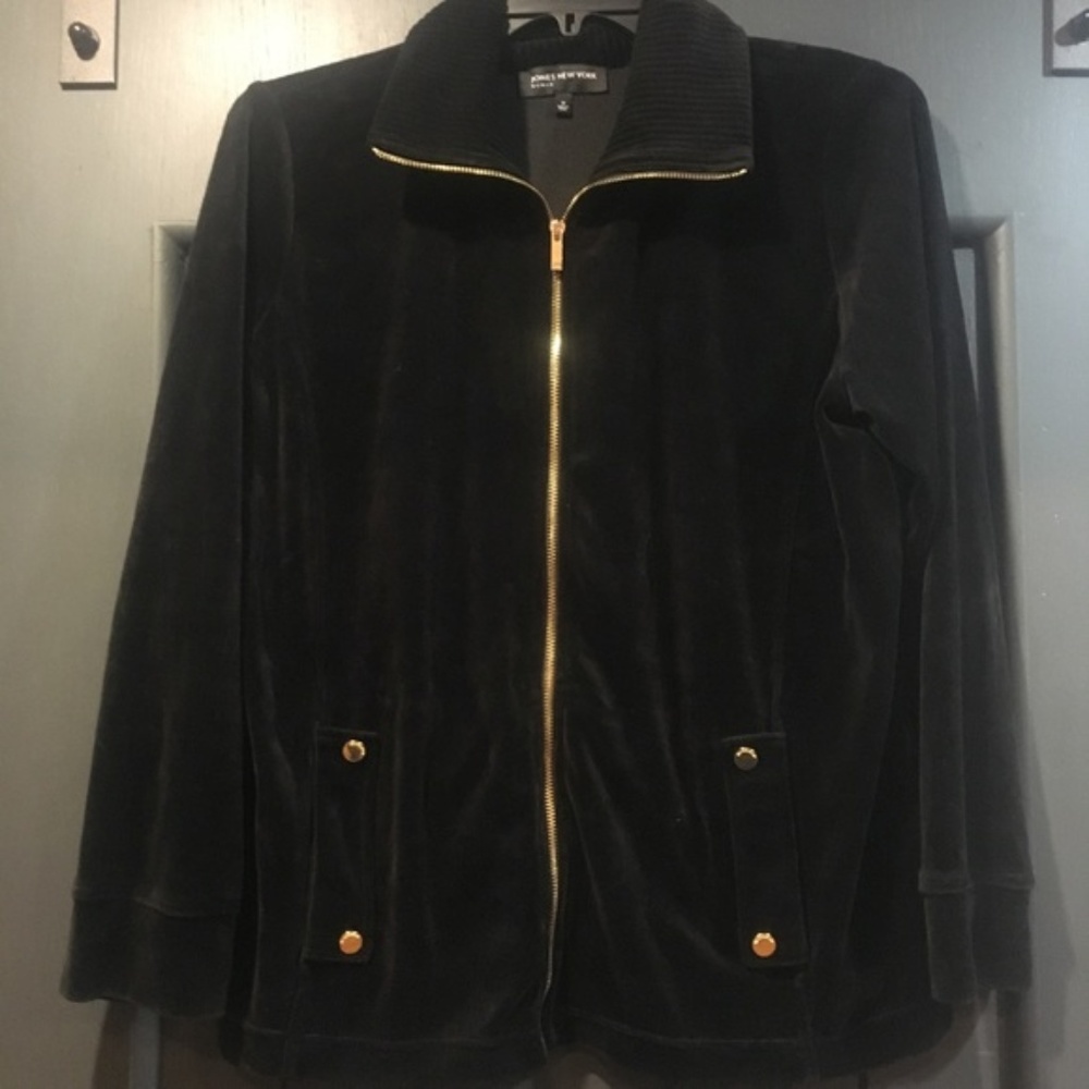 Jones New York Womens Black Velour Track Jacket